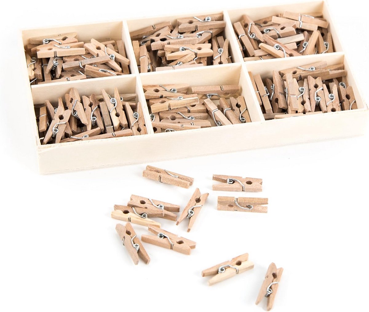 135 Mini Wasknijpers Natuur Hout - Decoratieve Clips voor Knutselen en Versieren