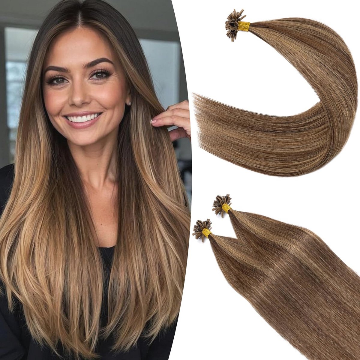 Natuurlijke Keratine Haarextensies U-tip 40CM Chocoladebruin Donkerblond