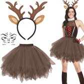 UILYNIU 3 stuks kostuum rendier hoofdband meisjes dierkostuum kinderen met rendier haarband met oren gezichtstattoo tutu, hoorns hertenoren voor carnaval, Halloween kostuum dierenoren Kerstmis (3