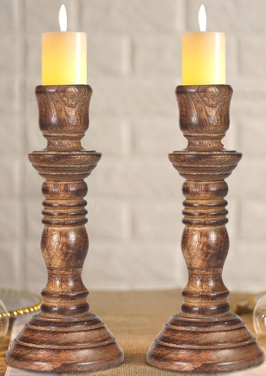 Set van 2 handgemaakte houten kandelaarhouders voor elke gelegenheid