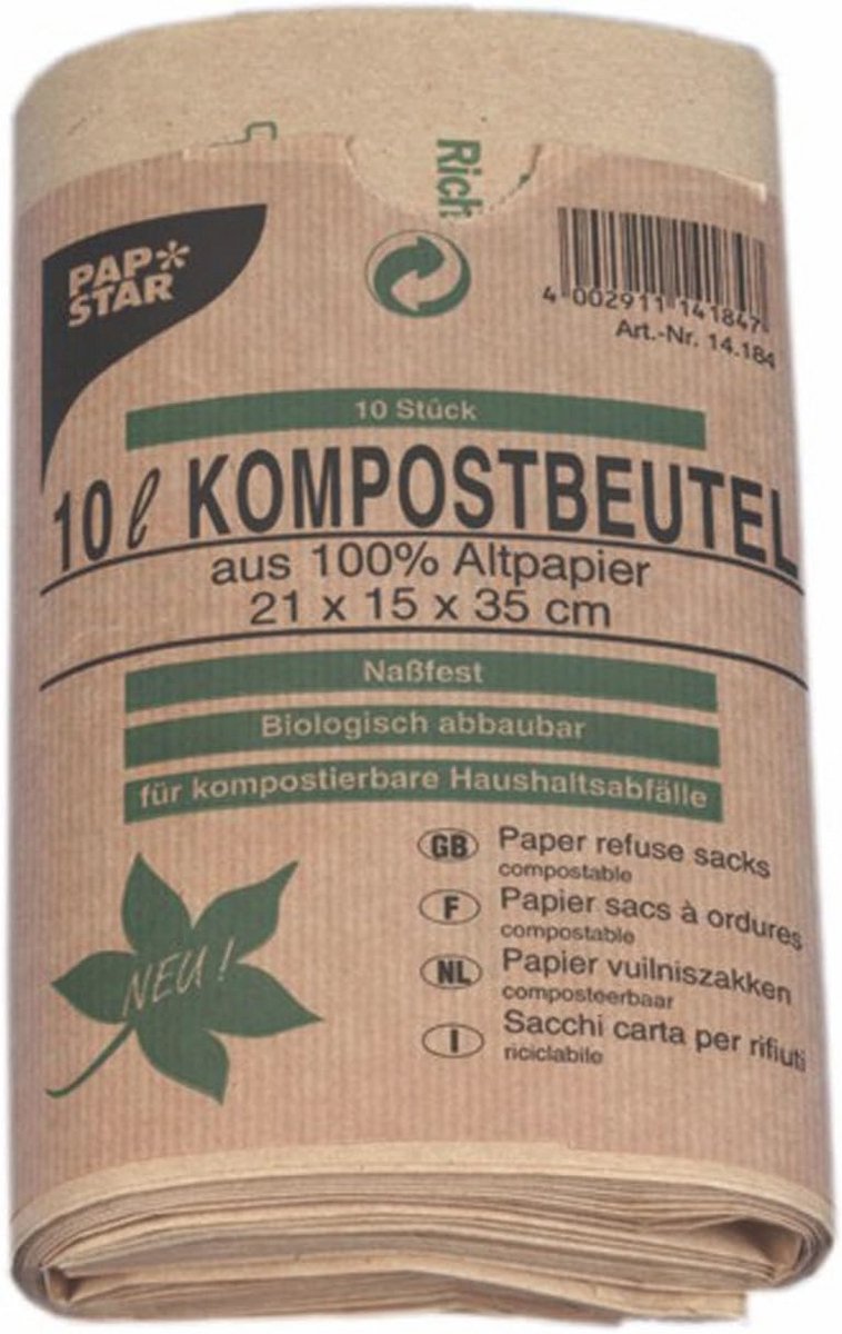 Compostezakken van papier 10L - 4x50 stuks - 35x21x15 cm - Bruin