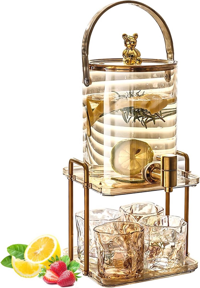 Glazen drankdispenser met 4 glazen en tapkraan voor feesten