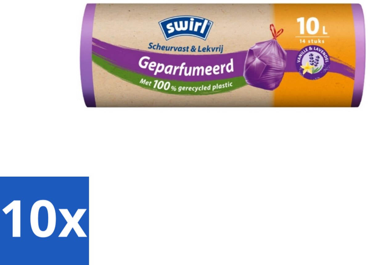 Swirl – Pedaalemmerzakken – Trekband Geparfumeerd Vanille & Lavendel – 10 L – 14 zakken - Bulkverpakking - 10 stuks