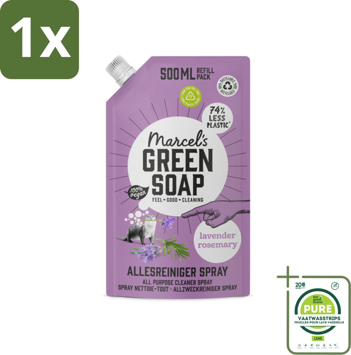 1 x Marcel's Green Soap - Allesreiniger Spray - Navulling - Lavendel & Rozemarijn - Frisse reiniging - 500 ml - Allesreiniger - Schoonmaakproduct - Biologisch Afbreekbaar - Vegan - Lavendel
