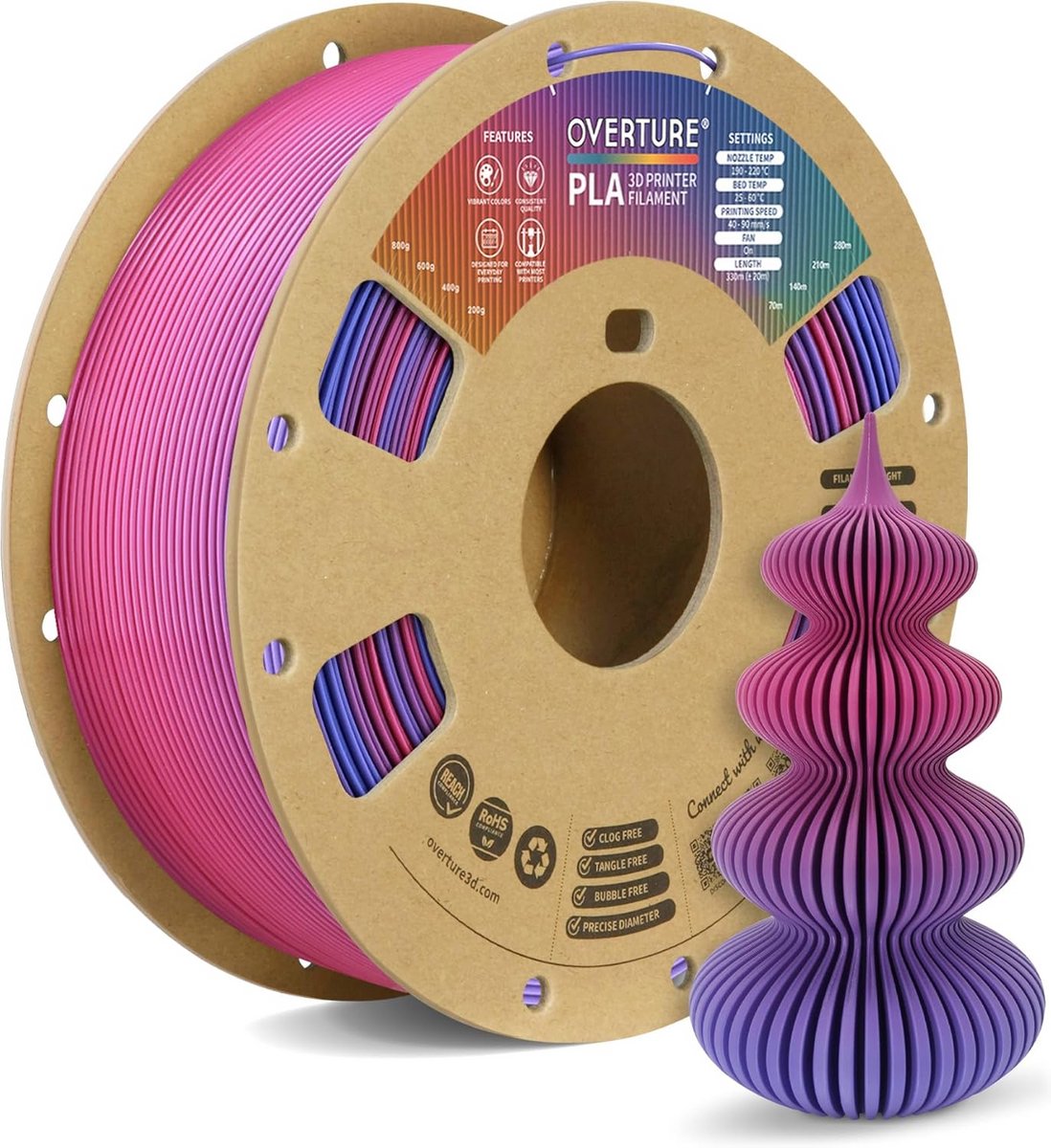 PLA Filament 1.75mm voor 3D Printer, 1KG, Hoge Precisie, Aurora Berry