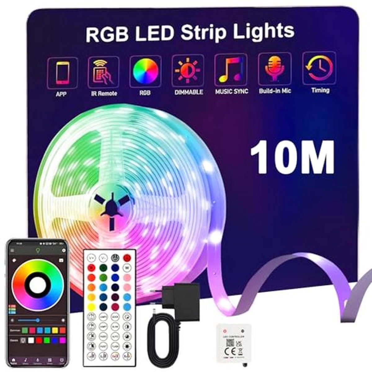 10 m RGB Ledstrip met Muziekfunctie en Bluetooth-app voor Huisdecoratie