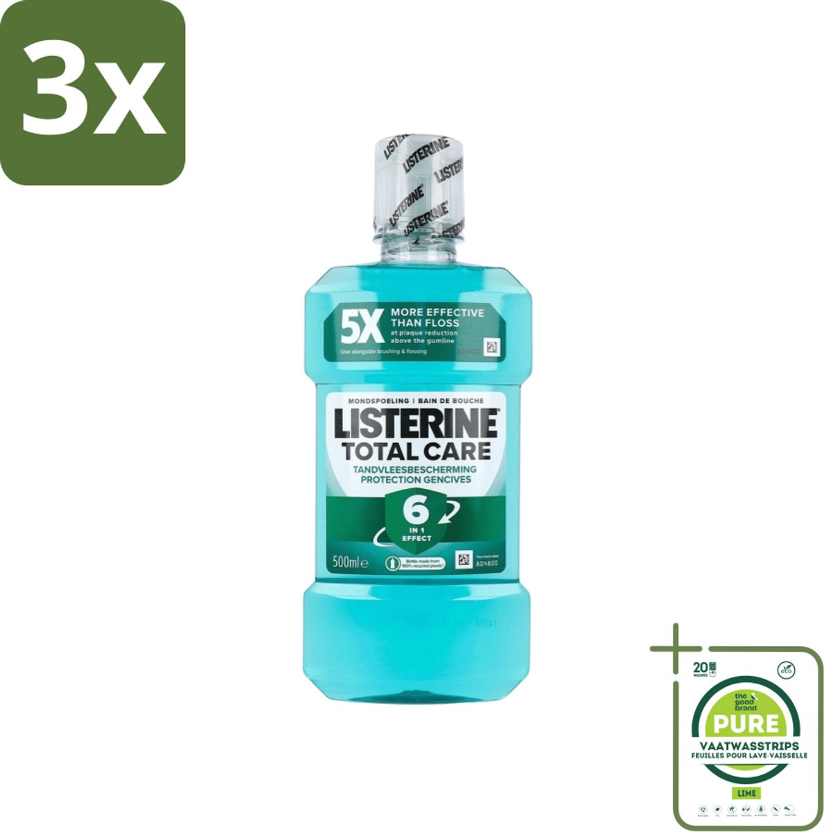 3 x Listerine – Mondwater – Total Care – Tandvleesbescherming – 500 ml - Grootverpakking - Mondspoeling - Tandvleesbescherming - Tandplak Voorkomen - Tandsteen Voorkomen - Mondverzorging