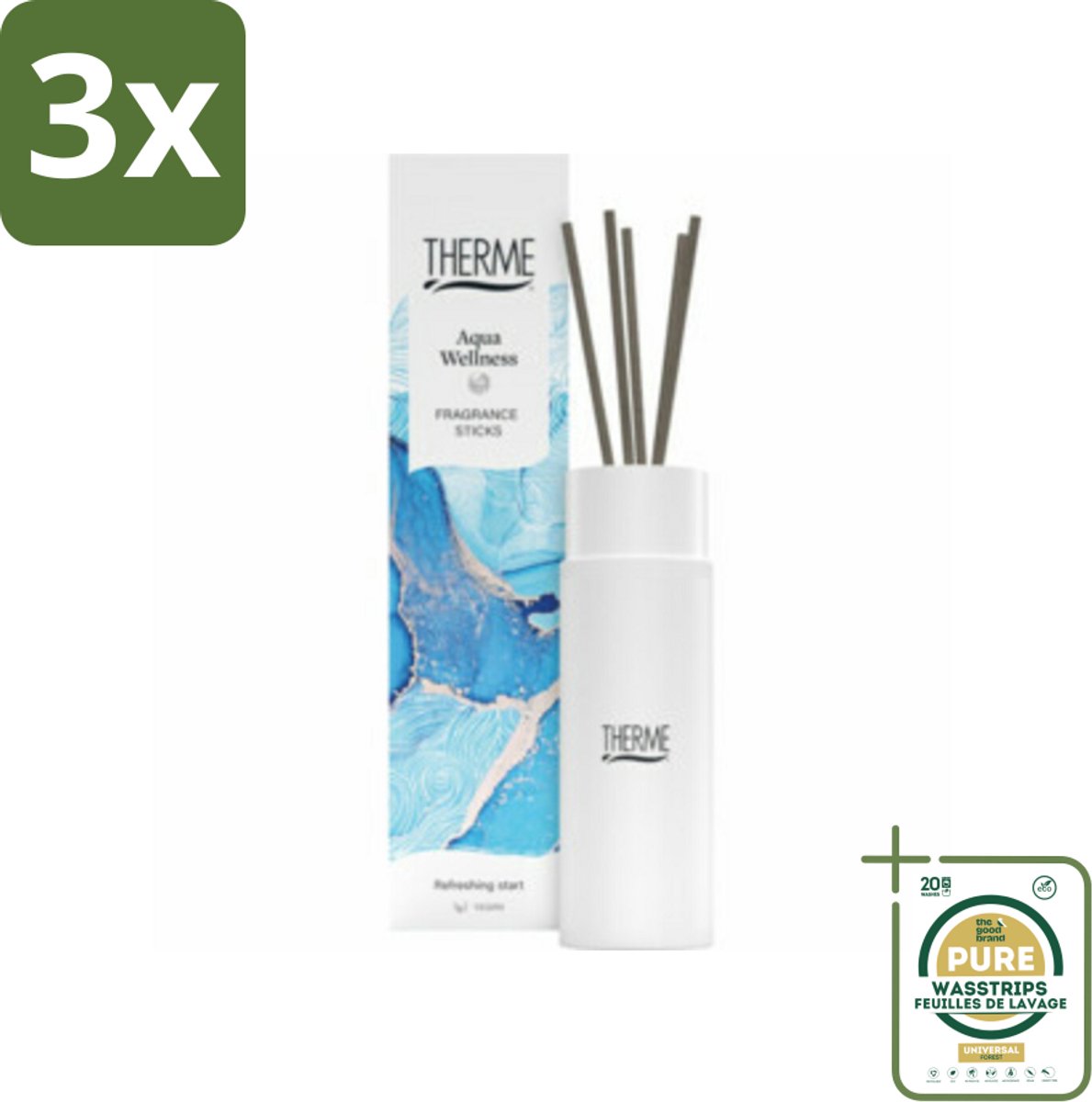 3 x Therme - Aqua Wellness - Geurstokjes - Langdurige Geur - Aromatisch - 100ml - Grootverpakking - Geurstokjes - Geur - Wellness - Oceaan - Citrus