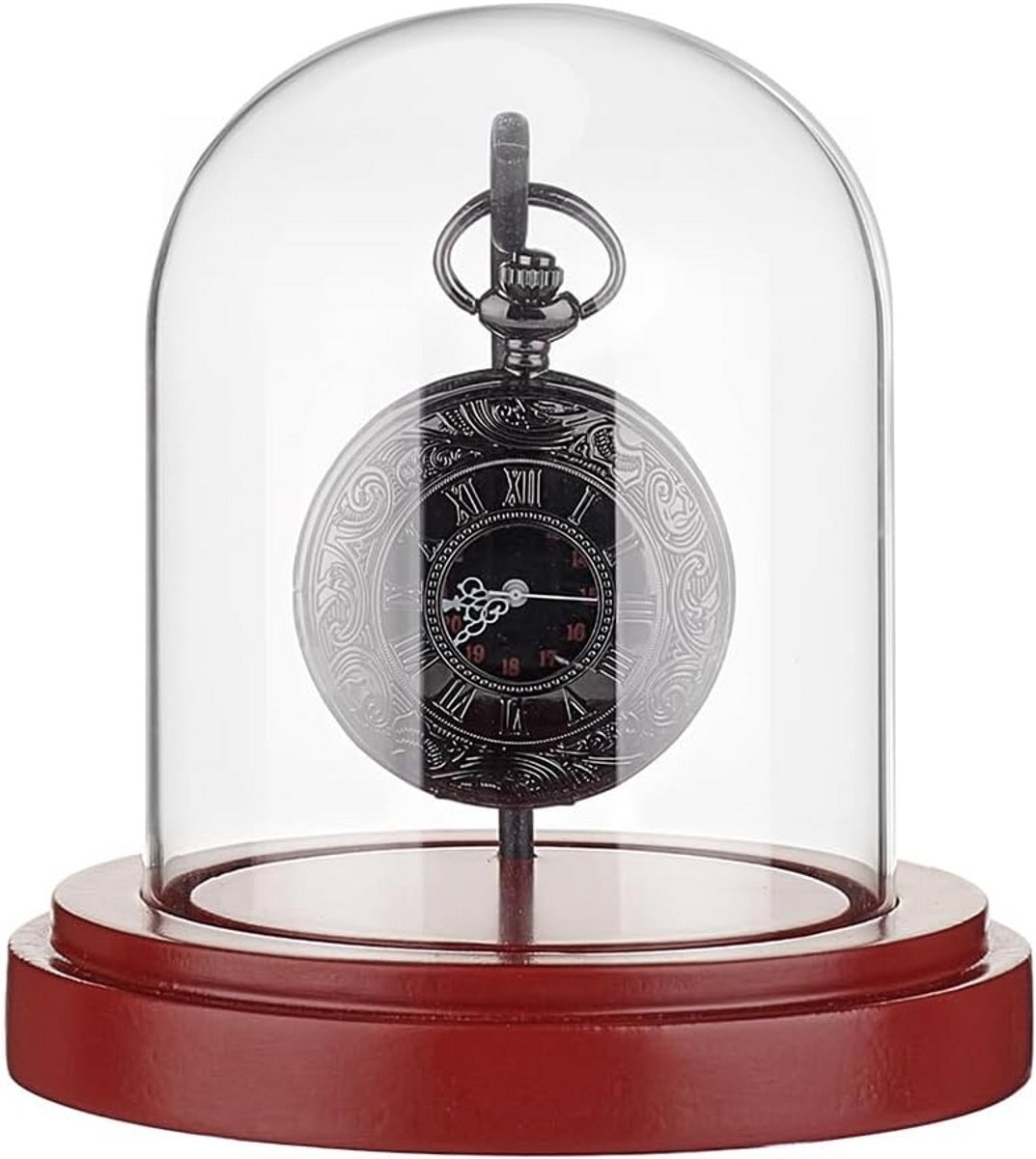 Glazen Stolp voor Zakhorloge met Houten Voet en Haak - Display Dome voor Medailles