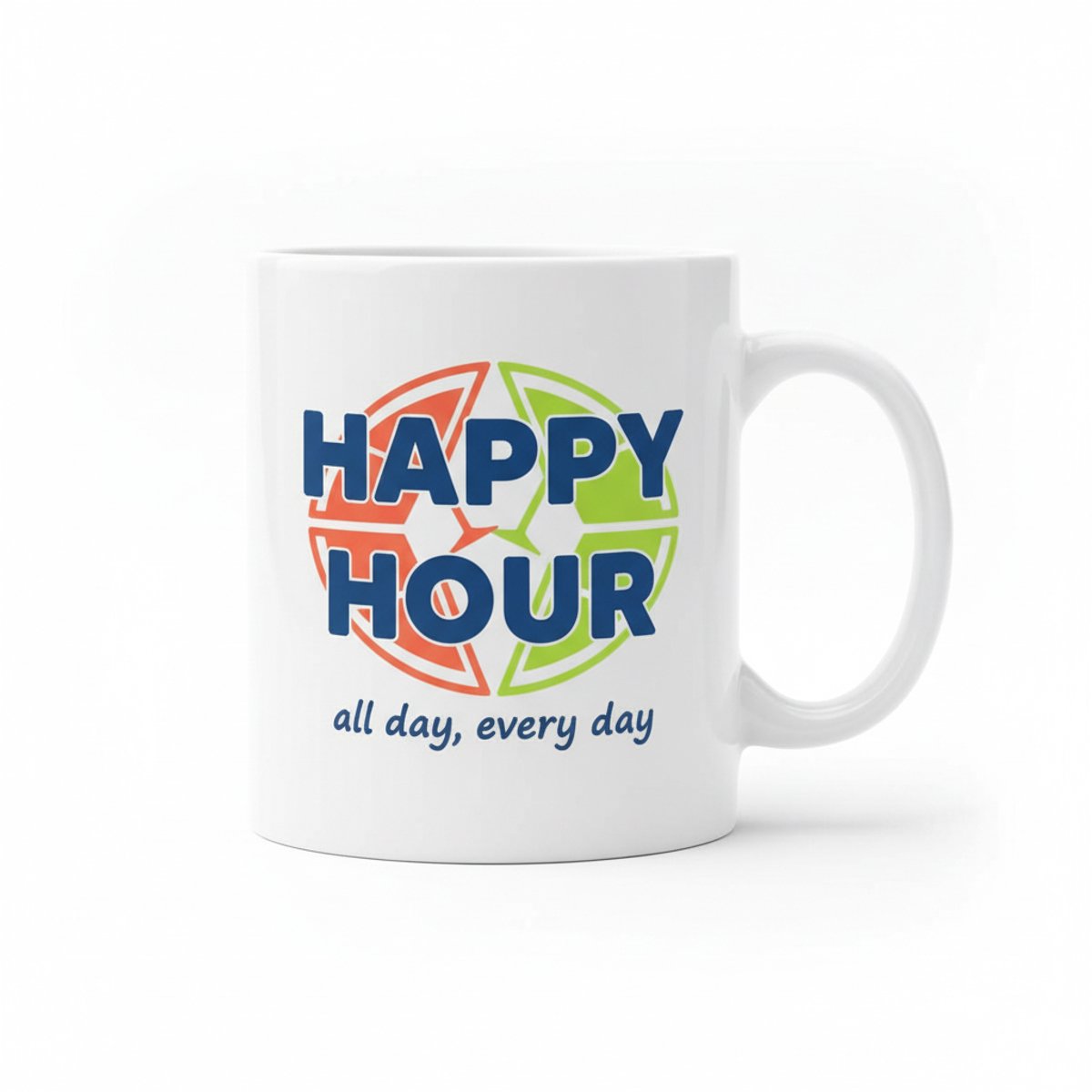 Happy Hour De Hele Dag Mok – Kleurrijk Cocktail Quote Design – Witte Keramische Koffiemok 330 ml