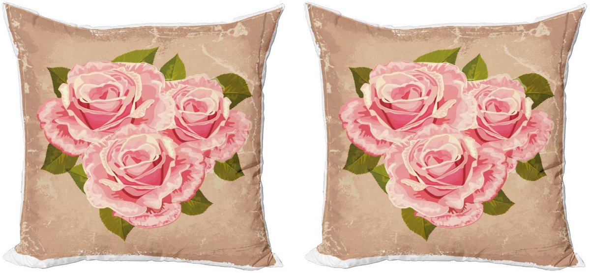 ABAKUHAUS roze kussenhoes – 2x40x40 cm, dubbelzijdig digitaal bedrukt, rits Tan Pale Pink Grün