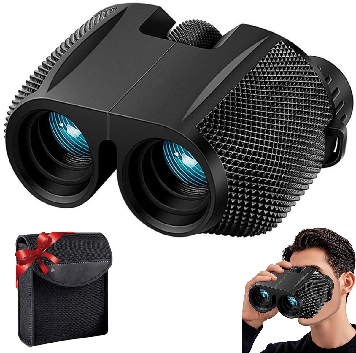 OKWISH Verrekijkers - Mini Verrekijker - Hoge Vergroting Verrekijker - Reisverrekijker - Draagbare Verrekijker - Zwart