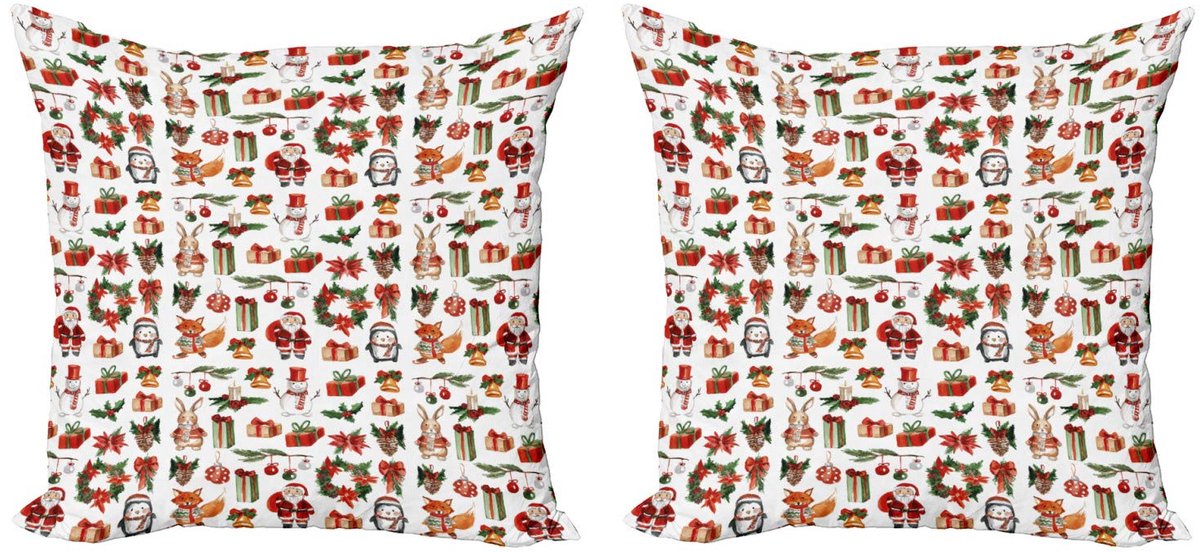 ABAKUHAUS Kerstkussenhoes Set – 2x50x50 cm – Dubbelzijdig bedrukt – Rits – Multicolor Oranje