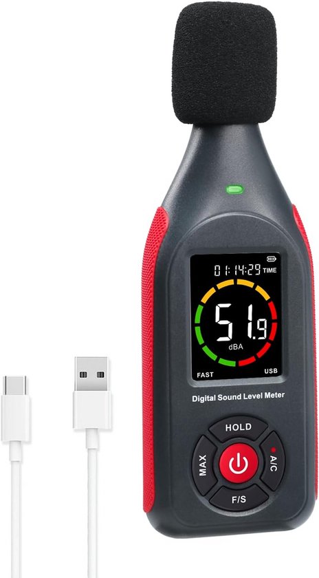 Decibelmeter Geluidsniveaumeter Datalogger met Visueel Alarm Decibelmeter Geluidsniveaumeter Datalogger met Visueel Alarm