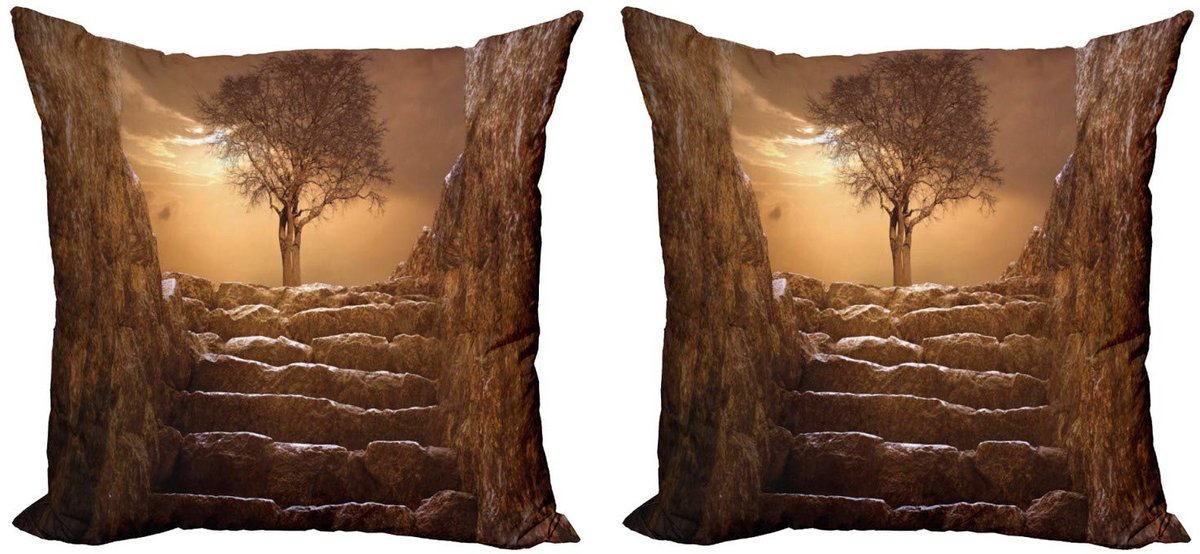 ABAKUHAUS Boom kussenhoezen set – 2x50x50 cm – Dubbelzijdig bedrukt – microvezel bruin