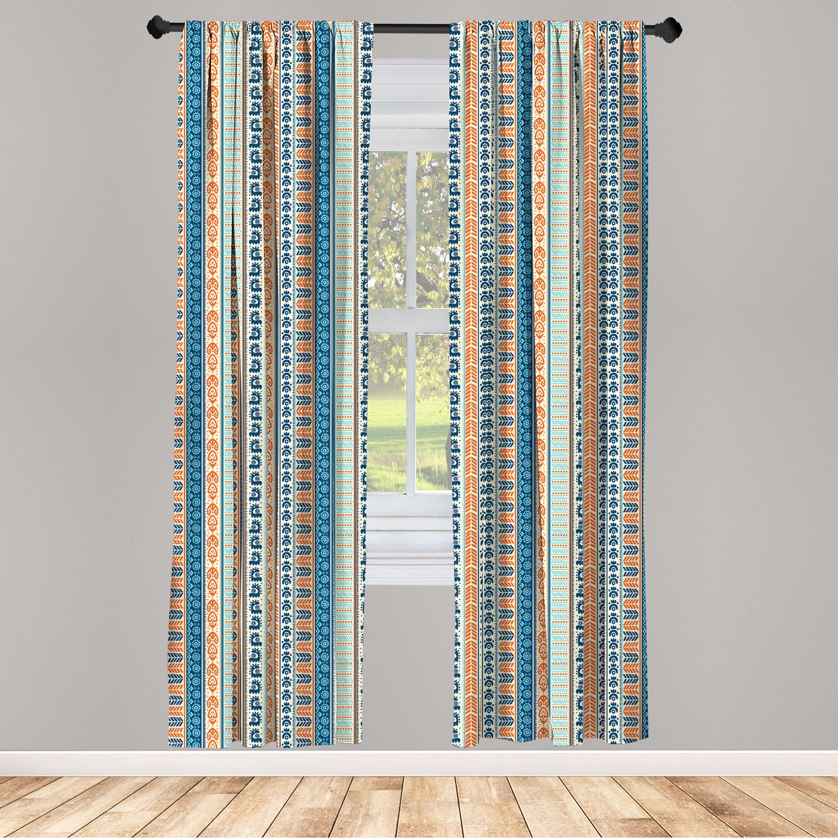 ABAKUHAUS Tribale gordijnen – Wijnoogstpatroon – 2x75x175 Merigold blauw