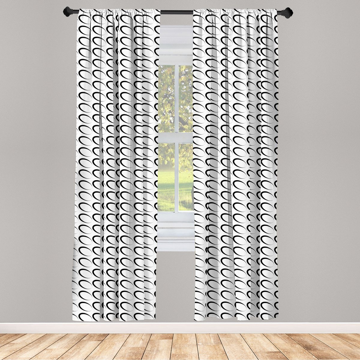 ABAKUHAUS zwart-wit raamgordijnen – 2-paneelset 75x245 cm – halfschaduw, roedezak