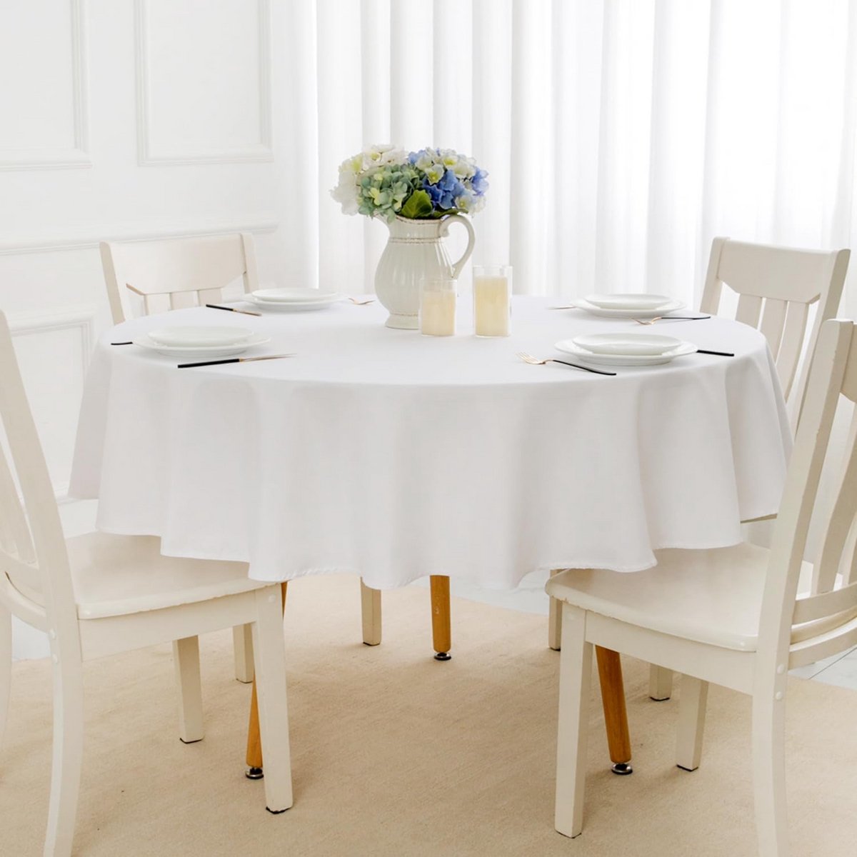 Ronde Tafelkleed Wit 180 cm Afwasbaar Waterafstotend voor Feesten en Diner