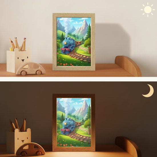 Nachtlampje 15x20 cm - Kinder lamp - Trein - Bloemen - Kinderen - Natuur - Tafellamp kinderkamer - Slaapkamer lamp - Bedlamp kinderen - Kinderlampje stopcontact - Wandlamp babykamer - Nachtlampjes van Merkloos — afbeelding 4