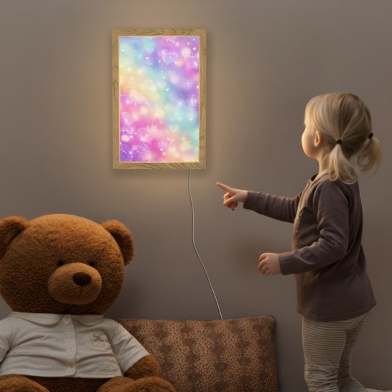 Nachtlampje 20x30 cm - Kinder lamp - Licht - Regenboog - Hartjes - Tafellamp kinderkamer - Slaapkamer lamp - Bedlamp kinderen - Kinderlampje stopcontact - Wandlamp babykamer - Nachtlampjes van Merkloos — afbeelding 5