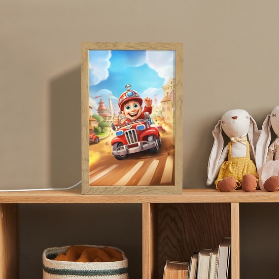 Nachtlampje 20x30 cm - Kinder lamp - Brandweer - Jongens - Kinderen - Auto - Tafellamp kinderkamer - Slaapkamer lamp - Bedlamp kinderen - Kinderlampje stopcontact - Wandlamp babykamer - Nachtlampjes van Merkloos — afbeelding 3
