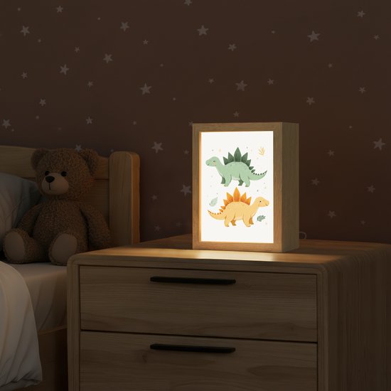 Nachtlampje 15x20 cm - Kinder lamp - Sterren - Stegosaurussen - Blaadjes - Groen - Tafellamp kinderkamer - Slaapkamer lamp - Bedlamp kinderen - Kinderlampje stopcontact - Wandlamp babykamer - Nachtlampjes van Merkloos — afbeelding 2