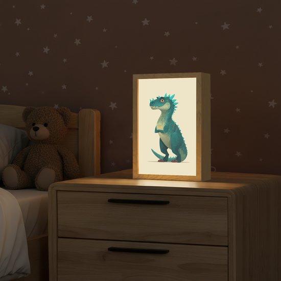 Nachtlampje 20x30 cm - Kinder lamp - Dinosaurus - Turquoise - Stekels - Tafellamp kinderkamer - Slaapkamer lamp - Bedlamp kinderen - Kinderlampje stopcontact - Wandlamp babykamer - Nachtlampjes van Happy Lights — afbeelding 2