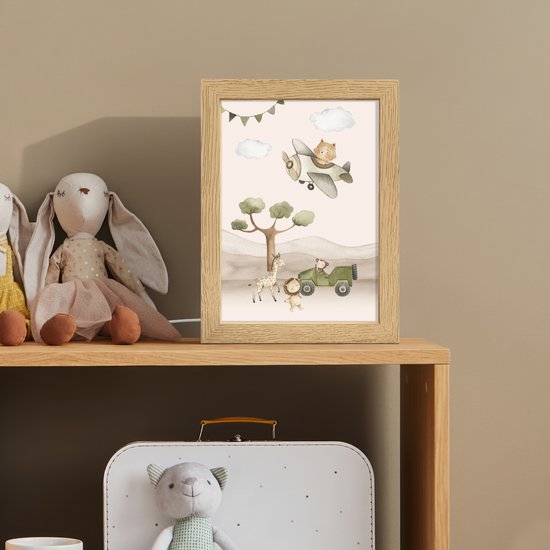Nachtlampje 15x20 cm - Kinder lamp - Wilde dieren - Safari - Pastel kleuren - Watercolor - Vliegtuig - Tafellamp kinderkamer - Slaapkamer lamp - Bedlamp kinderen - Kinderlampje stopcontact - Wandlamp babykamer - Nachtlampjes van Merkloos — afbeelding 3