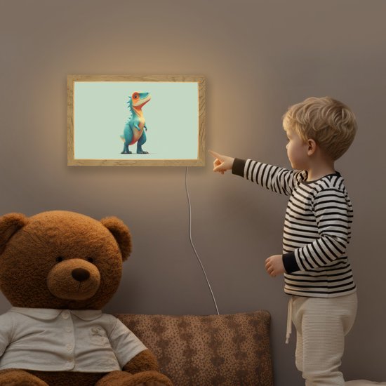 Nachtlampje 30x20 cm - Kinder lamp - Cartoon - Dino - Oranje - Stekels - Tafellamp kinderkamer - Slaapkamer lamp - Bedlamp kinderen - Kinderlampje stopcontact - Wandlamp babykamer - Nachtlampjes van Merkloos — afbeelding 5