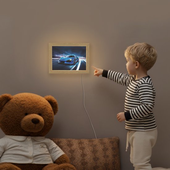 Nachtlampje 20x15 cm - Kinder lampje - Auto - Blauw - Jongens - Kind - Tafellamp kinderkamer - Slaapkamer lamp - Bedlamp kinderen - Kinderlampje stopcontact - Wandlamp babykamer - Nachtlampjes van Merkloos — afbeelding 5