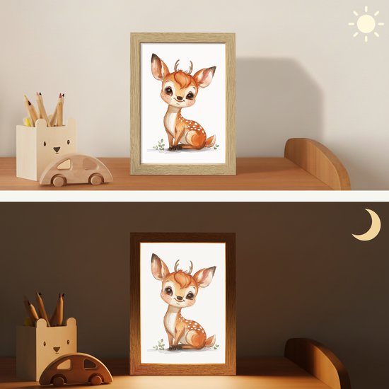 Nachtlampje 15x20 cm - Kinder lamp - Hert - Baby - Dieren - Tafellamp kinderkamer - Slaapkamer lamp - Bedlamp kinderen - Kinderlampje stopcontact - Wandlamp babykamer - Nachtlampjes van Merkloos — afbeelding 4