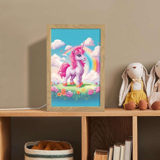 Nachtlampje 20x30 cm - Kinder lamp - Unicorn - Meisjes - Bloemen - Regenboog - Eenhoorn - Tafellamp kinderkamer - Slaapkamer lamp - Bedlamp kinderen - Kinderlampje stopcontact - Wandlamp babykamer - Nachtlampjes van Merkloos — afbeelding 3