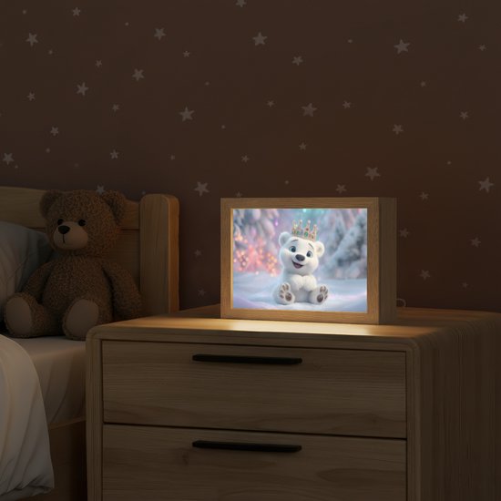 Nachtlampje 20x15 cm - Kinder lamp - Ijsbeerwelp - Sneeuw - Lichtjes - Kroon - Tafellamp kinderkamer - Slaapkamer lamp - Bedlamp kinderen - Kinderlampje stopcontact - Wandlamp babykamer - Nachtlampjes van Merkloos — afbeelding 2