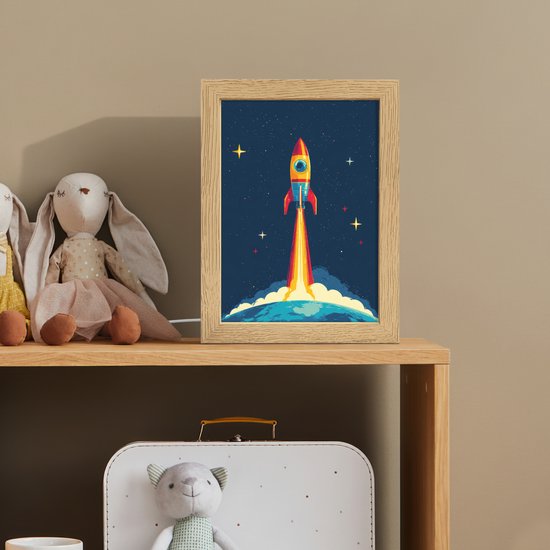 Nachtlampje 15x20 cm - Kinder lamp - Raket - Rookwolken - Ruimte - Tafellamp kinderkamer - Slaapkamer lamp - Bedlamp kinderen - Kinderlampje stopcontact - Wandlamp babykamer - Nachtlampjes van Merkloos — afbeelding 3