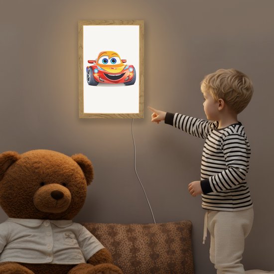 Nachtlampje 20x30 cm - Kinder lamp - Raceauto - Oranje - Jongens - Kinderen - Auto - Tafellamp kinderkamer - Slaapkamer lamp - Bedlamp kinderen - Kinderlampje stopcontact - Wandlamp babykamer - Nachtlampjes van Merkloos — afbeelding 5