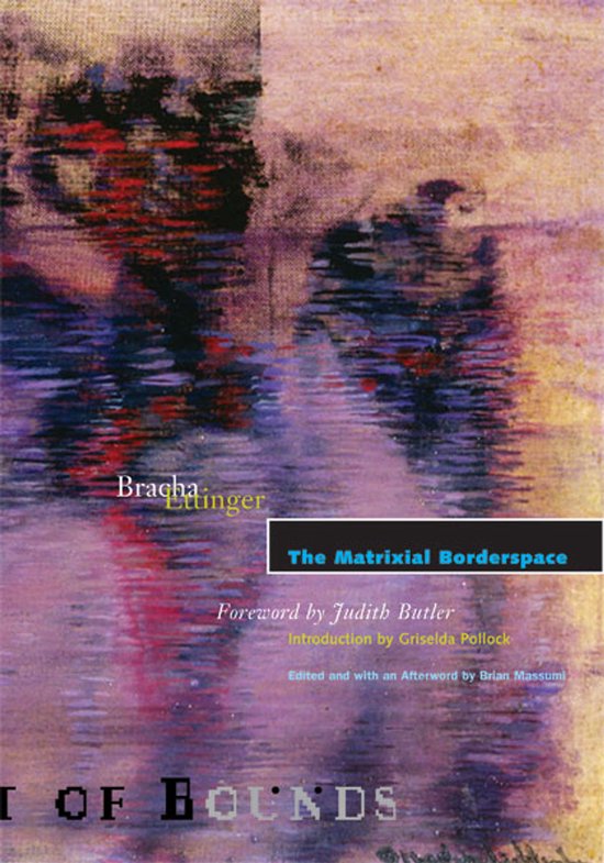 Couverture du livre 'The Matrixial Borderspace' par Bracha Ettinger, avec des motifs abstraits rouges, violets et gris.