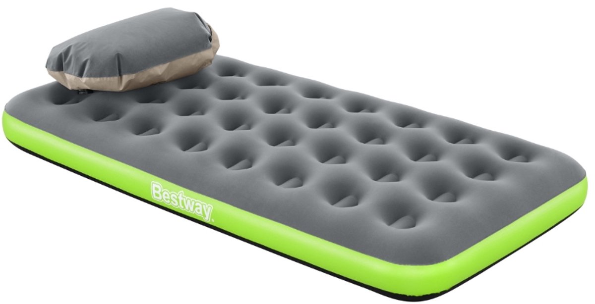 Bestway – Luchtbed – 1-Persoons – 99×188×22 cm – Grijs/Groen – Incl. 3-in-1 Opbergtas - Luchtbed 1 Persoon - Camping - Buiten - Reizen - Draagtas