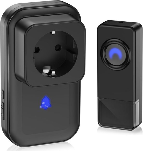 Draadloze deurbel, 300 m bereik, IP55 waterdicht, met 2 plug-in ontvangers en 1 zender, 55 melodieën op 5 volumeniveaus, led-knipperlichten