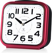 Luxime® - Wekker Analoog Zonder Tikgeluid - Senioren - Met Alarm - Slaapkamer - Rood - Met verlichting!