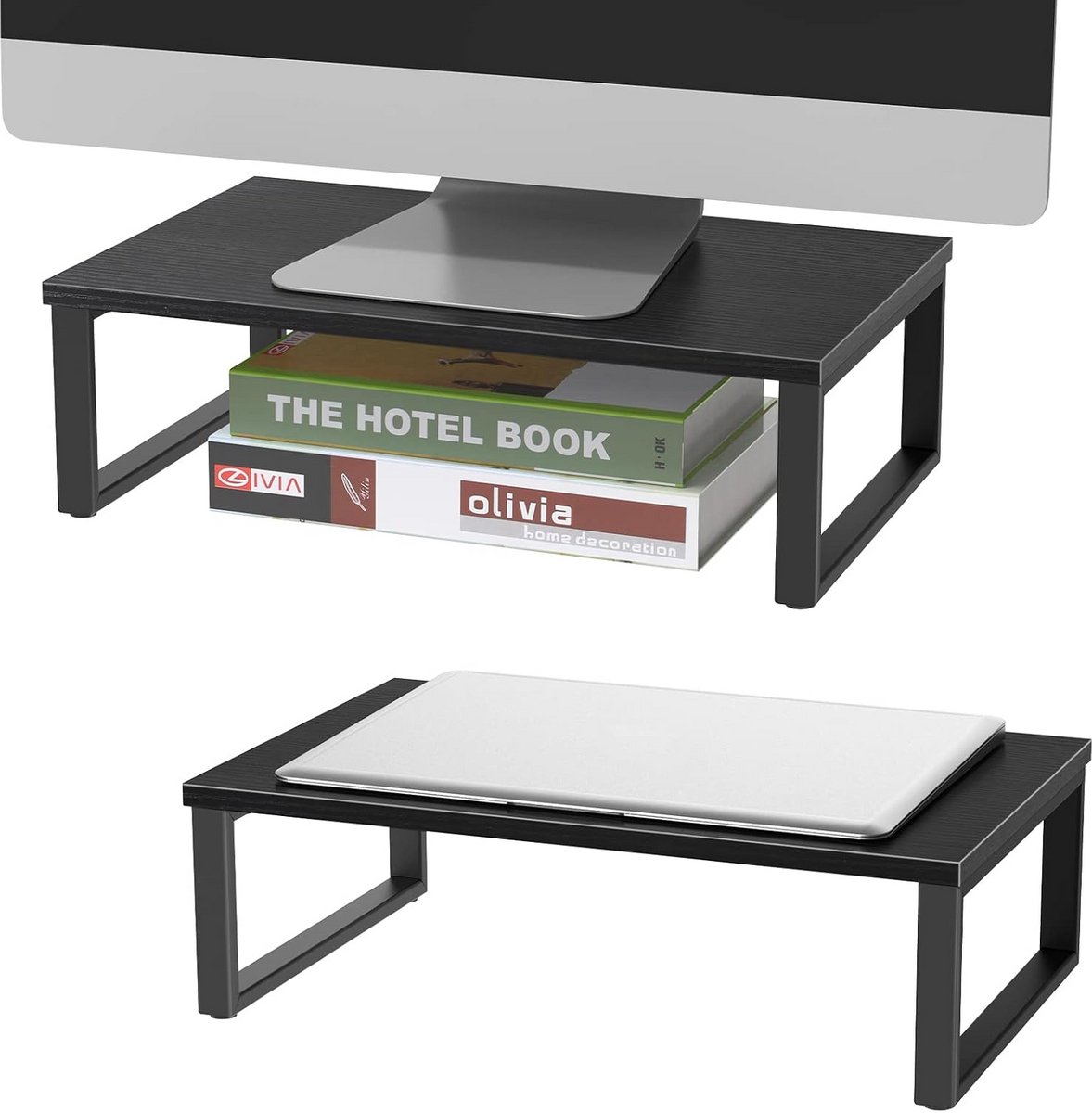 2x Houten Monitor Verhoger met Opbergruimte - Bureau Organizer voor Laptop en PC
