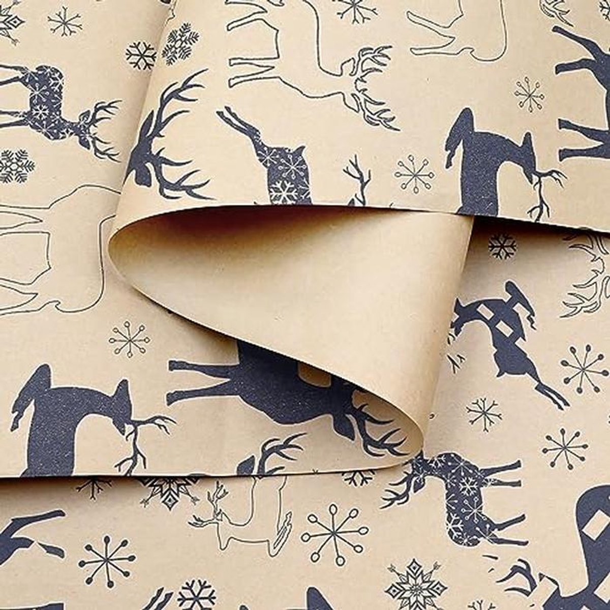 Recyclable Christmas Gift Wrap - 15M Kraft Paper with Navy Blue Elk and Snowflake Design for Holiday Packaging — cadeau in Cadeau-ideeën - foto 4