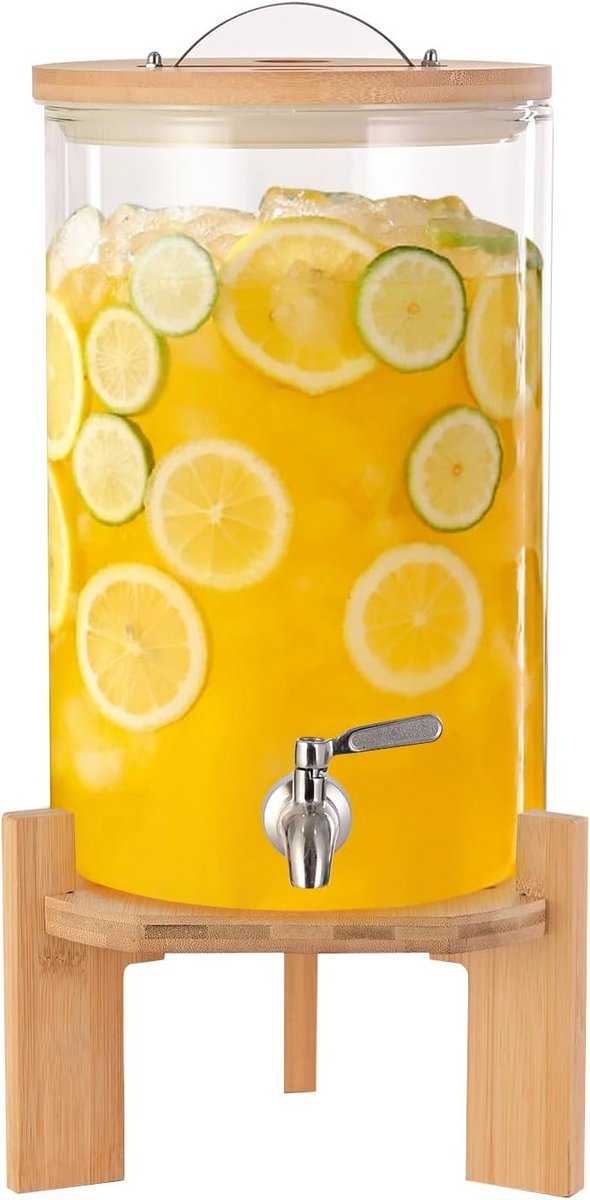 Glazen Drankdispenser 7,6 Liter met Houten Onderstel - Ideaal voor Feesten en Horeca