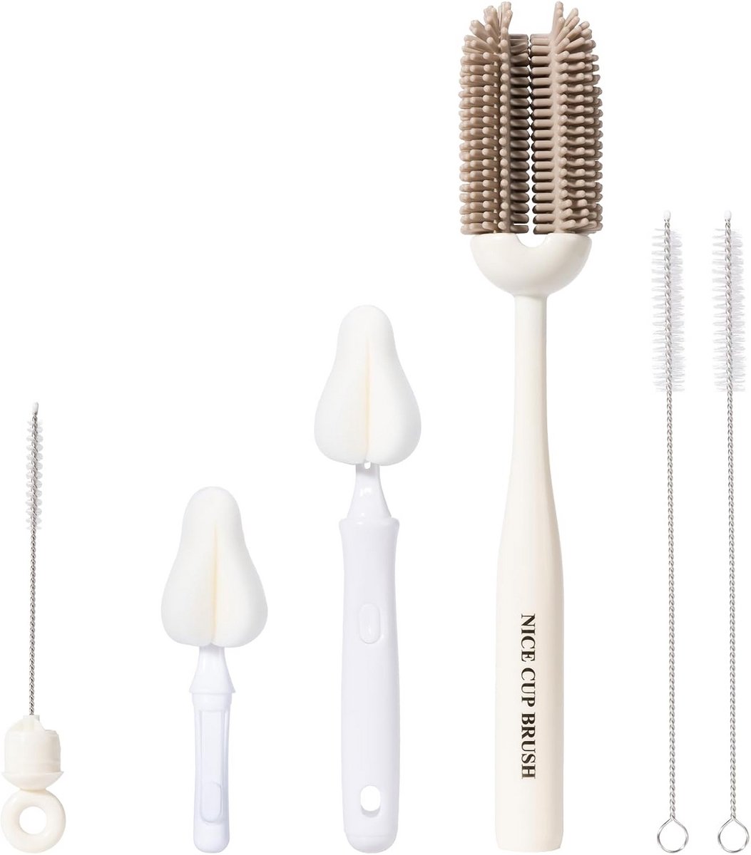 5-in-1 Flessenborstelset voor Babyflessen en Borstkolven - Siliconen en Spons