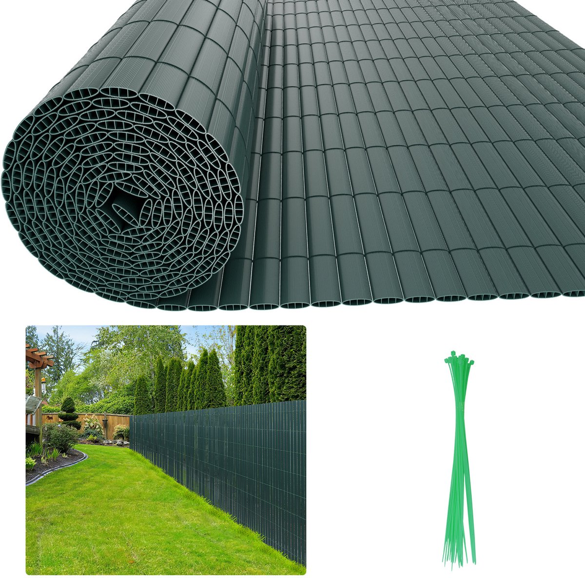 0.9x4m PVC Privacyscherm Mat – W-Vorm Tuinafscheiding & Balkonscherm – Wind- en Weerbestendig, UV-Bestendig – voor Tuin & Terras– Groen