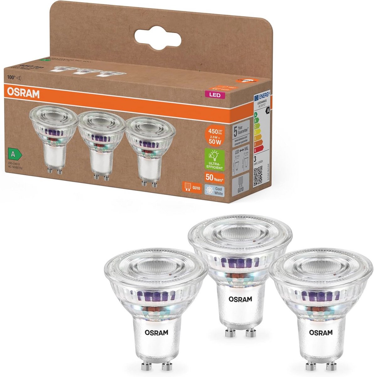 Energiezuinige LED-reflectorlamp PAR16 met 2,5 W en 450 lm - Koud Wit (4000 K) - GU10 voet - IP20