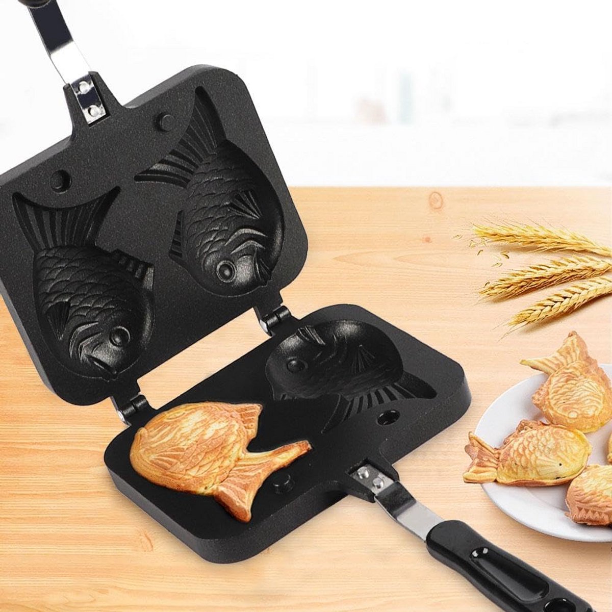 Wafelijzer voor Taiyaki Wafels in Visvorm - 2 Antikleefmallen - Compact en Handig voor Thuis — cadeau in Kookcadeaus - foto 3