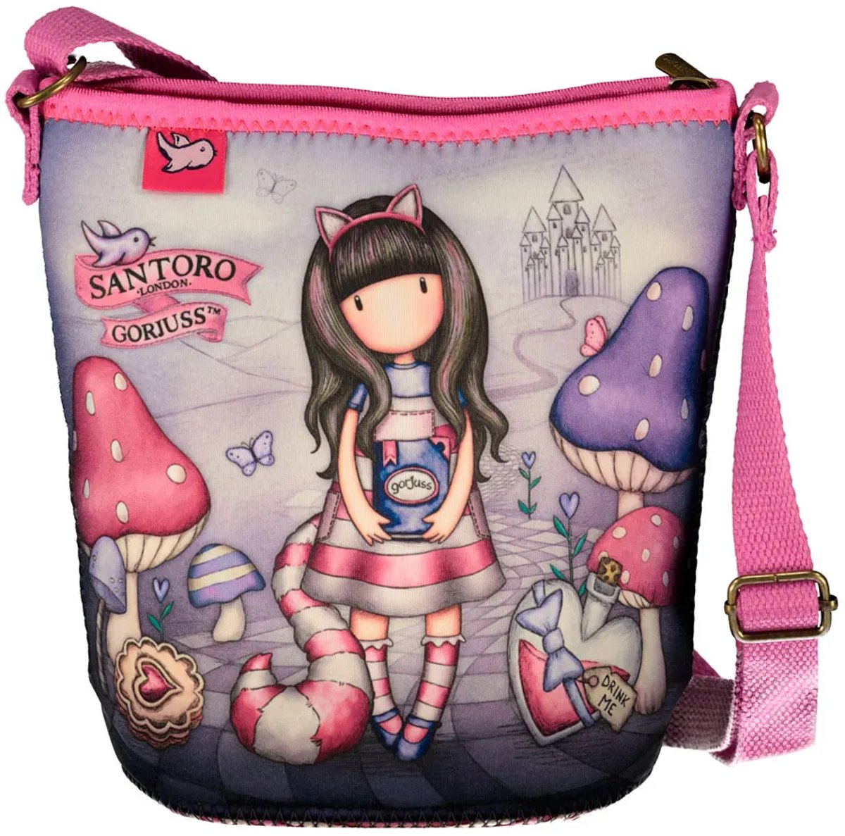 Schoudertas Gorjuss Cheshire cat Paars (19.5 x 18.8 x 11 cm)