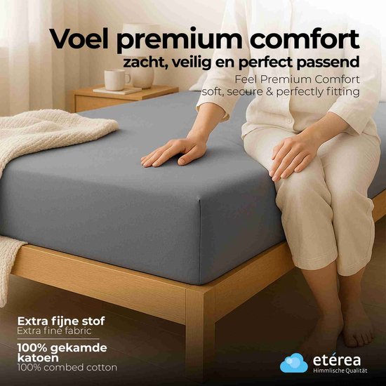 etérea Hoeslaken Extra Jersey 140x200 - 160x220 cm - Oekotex - 100% coton - jusqu'à 35 cm - Grijs