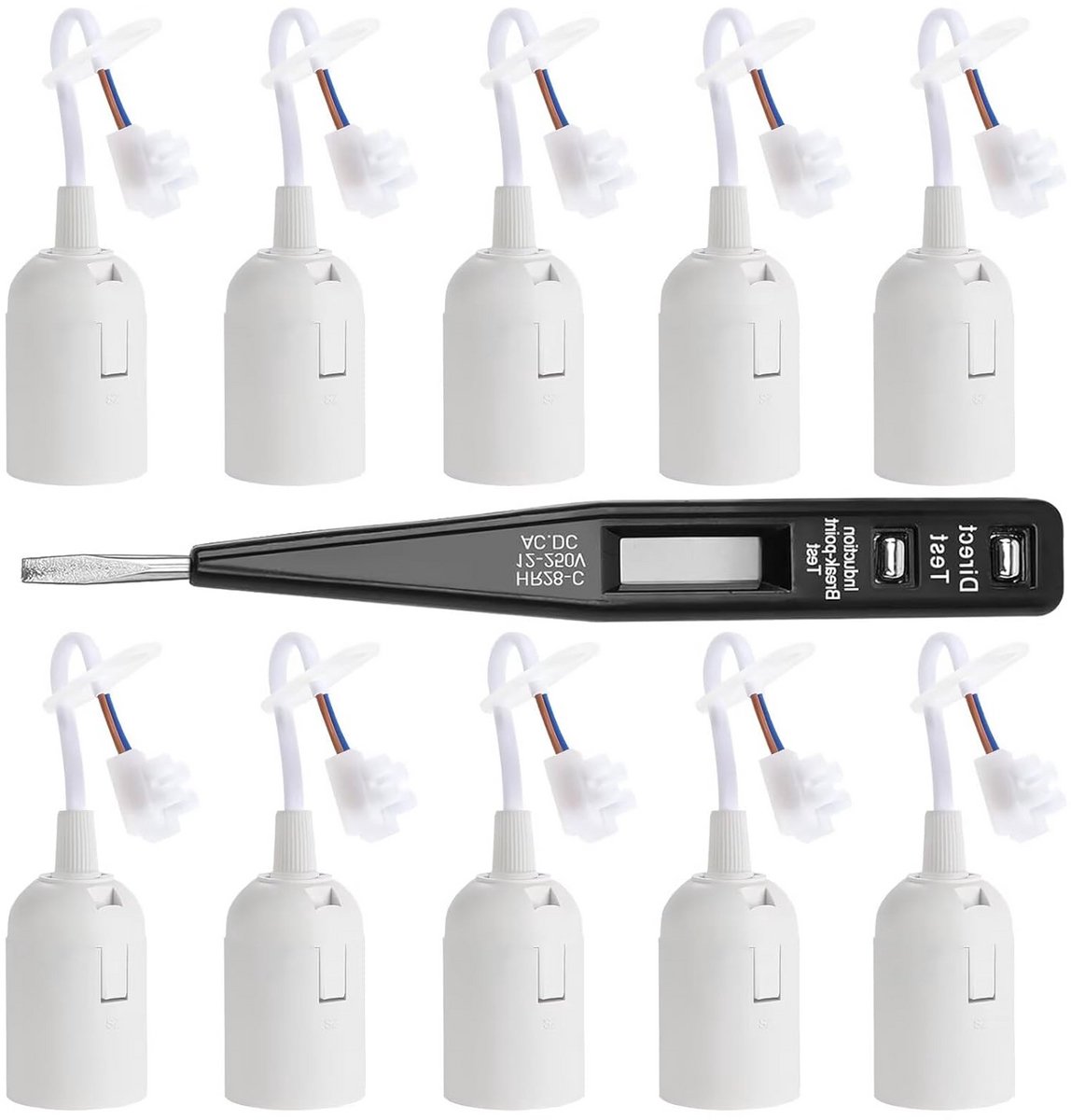 E27 Lampfitting met Kabel - 10 Stuks - Robuuste Bouwfitting voor Plafondlampen - Wit