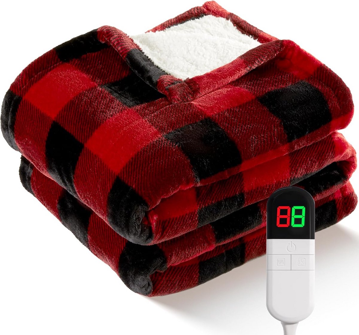 Luxe Elektrische Deken Sherpa Wit met 6 Warmtestanden | Automatische Uitschakeling | Wasbare Pluche Warmtedeken